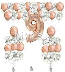 Набор воздушных шаров розовое золото большой с серебром