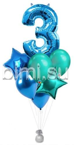 Фонтан из воздушных шаров с Синей цифрой и бирюзовым