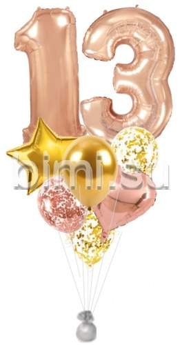 Фонтан из воздушных шаров с цифрами Розовое золото и золотом