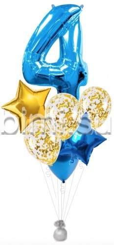 Фонтан из воздушных шаров с Синей цифрой и золотом