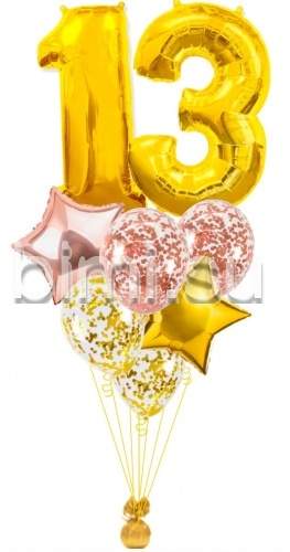Фонтан из воздушных шаров с Золотыми цифрами и розовым золотом