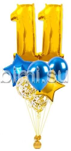 Фонтан из воздушных шаров с Золотыми цифрами и синим