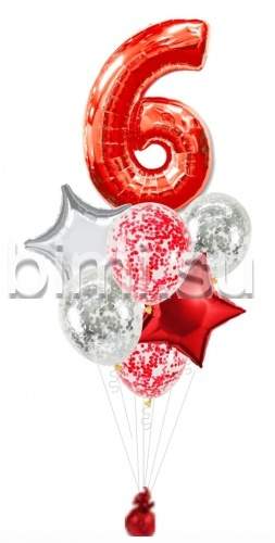 Фонтан из воздушных шаров с Красной цифрой и серебром