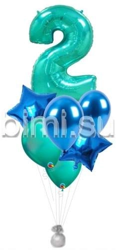 Фонтан из воздушных шаров с Бирюзовой цифрой и синим